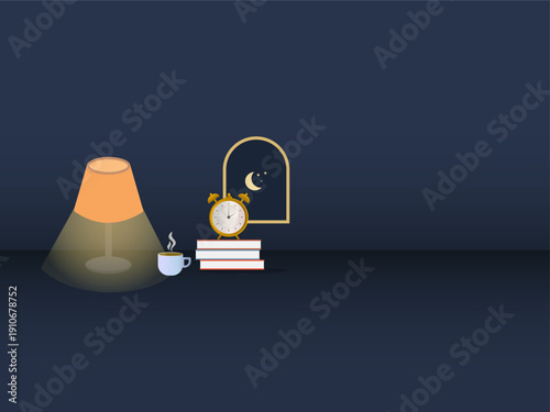 Healthy Sleep Habits and Productivity Infographic – Night Study Routine with Warm Lamp Light