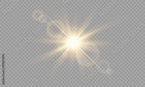 Vector transparent lens flare with sunlight light effect. Transparent PNG illustration