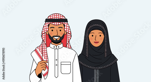 Middle Eastern couple wearing traditional clothing.