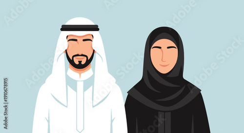 Middle Eastern couple wearing traditional clothing.