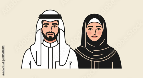 Middle Eastern Couple Wearing Traditional Clothing.