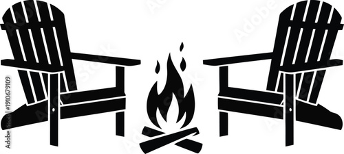 Cozy outdoor setting with two adirondack chairs by campfire