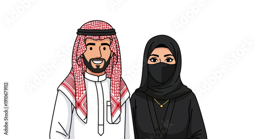 Middle Eastern Couple Wearing Traditional Clothing.