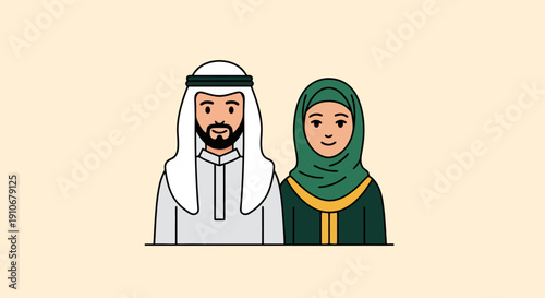 Middle Eastern Couple Wearing Traditional Clothing.