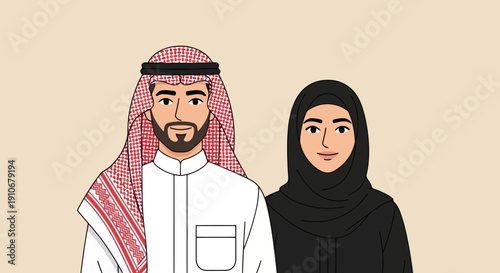 Middle Eastern Couple Wearing Traditional Clothing.