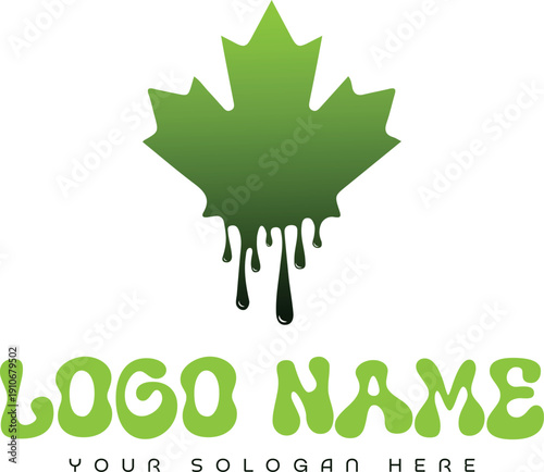 Abstract green paint splashes and nature-inspired ink splats form a vector illustration design featuring maple leaf shapes and organic tree silhouettes for an artistic autumn decoration