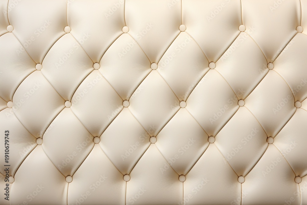 Fototapeta premium A close-up of a padded surface made from fabric. The surface features button details arranged in a grid pattern. The color is soft and light, creating an elegant look
