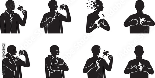 Silhouette of man drinking from a bottle in various poses