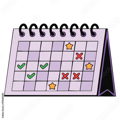 Trendy hand drawn calendar on rings cartoon style illustration business icon for time project deadlines dates achievement tasks vector isolated background