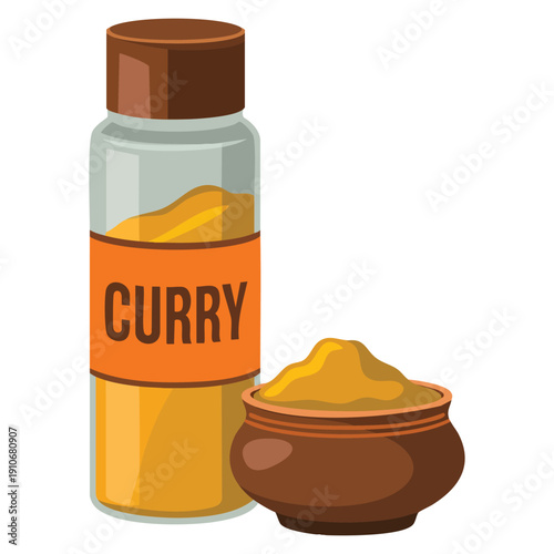 Vector curry illustration isolated in cartoon style from herbs and species series suitable for food spice design kitchen artwork and culinary themed visuals