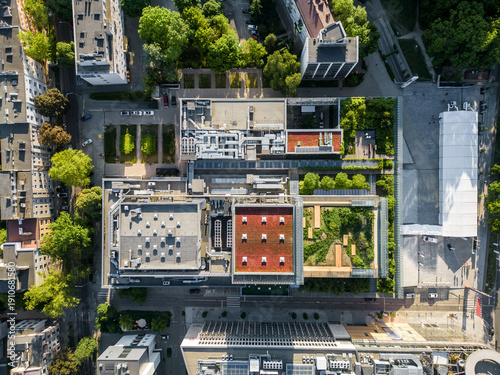 Modern eco rooftop garden of Centrum Spotkania Kultur in Lublin city, Sustainable green roof architecture of cultural center in Lublin Poland