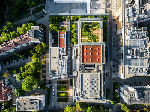 Modern eco rooftop garden of Centrum Spotkania Kultur in Lublin city, Sustainable green roof architecture of cultural center in Lublin Poland