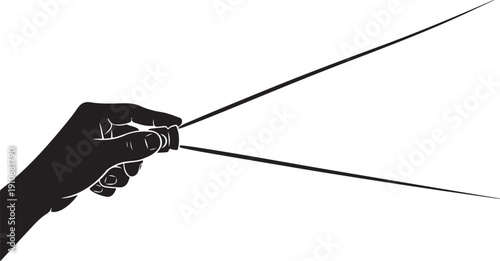 Hand holding strings in black and white illustration style