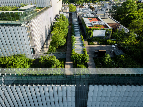 Modern eco rooftop garden of Centrum Spotkania Kultur in Lublin city, Sustainable green roof architecture of cultural center in Lublin Poland