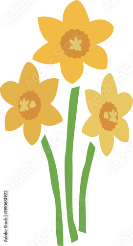 3本の黄色い水仙の花イラスト