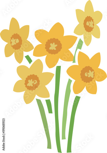 5本の黄色い水仙の花イラスト