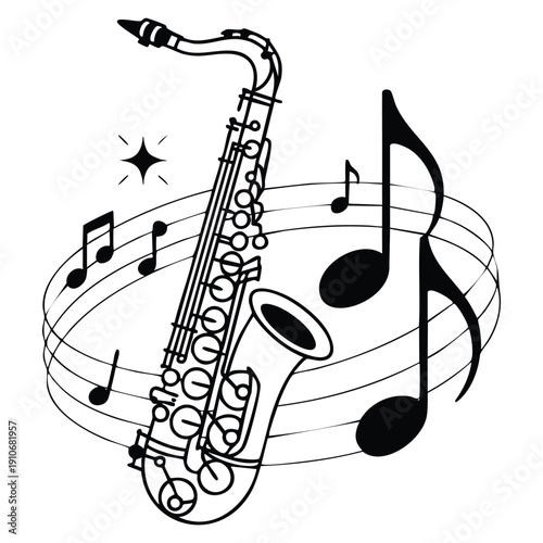 Vector icon of saxophone designed for audio music performance sound recording jazz themes and artistic media related creative visual use