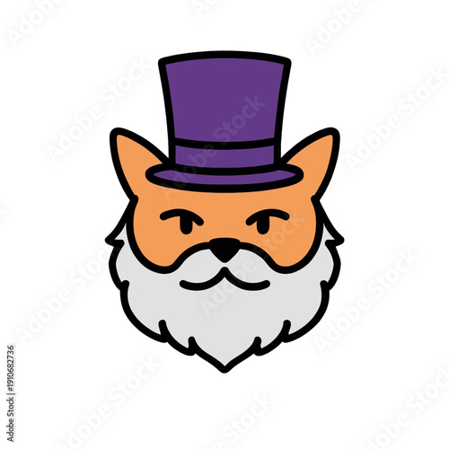Cartoon Dog Face App Icon With Top Hat And Beard