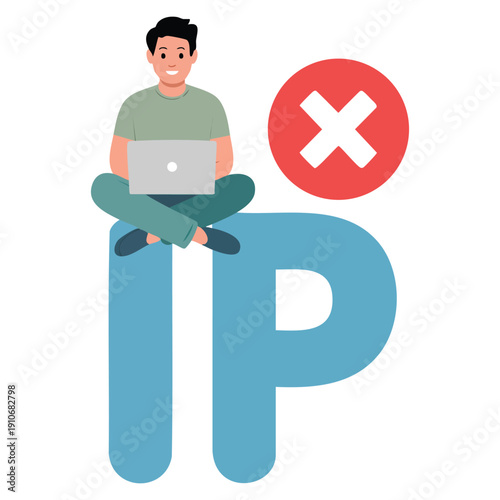 Vector illustration internet blocking flat composition featuring people computer windows isolated ban signs and messages ideal for digital restriction censorship and warning themed visuals