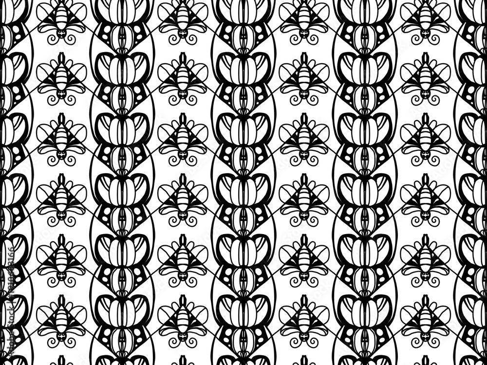 Obraz premium This image features a seamless black and white bee pattern.