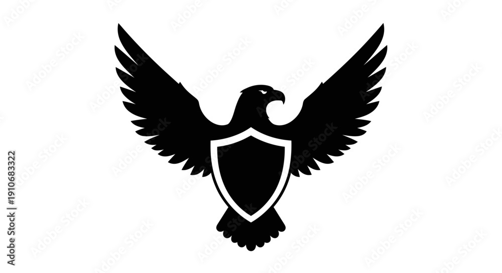 Obraz premium Black Eagle Silhouette with Shield Emblem.