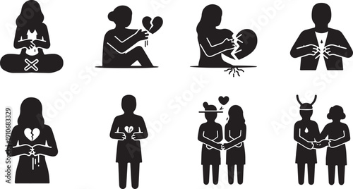 Black silhouettes of people showing love and affection together