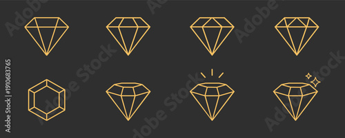 Luxury diamond and gemstone icon collection in contour and filled styles clean minimal vector symbols for jewelry branding design