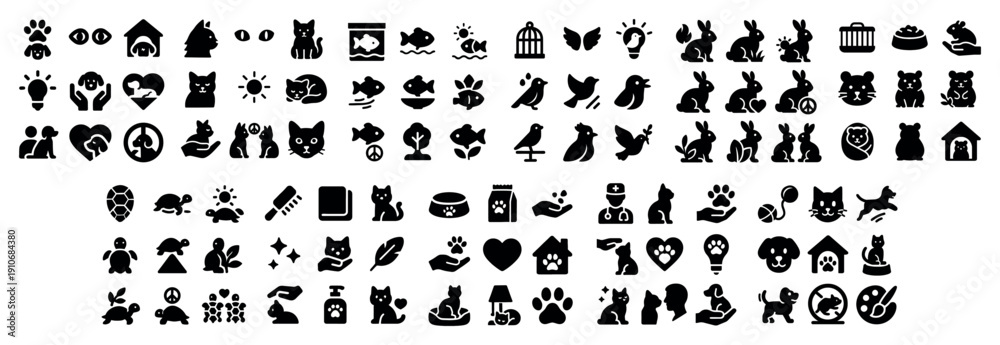 Fototapeta premium Silhouette pet icons set