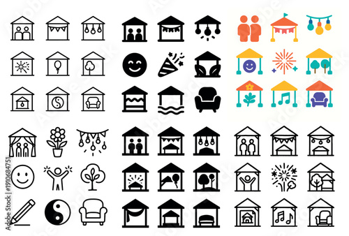 Gazebo icons: celebration & relaxation styles