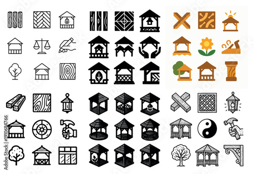 Gazebo and woodwork icons collection