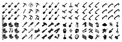 Gardening and tool icon set for landscaping
