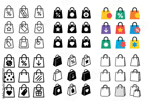 Shopping bags icon set for discounts