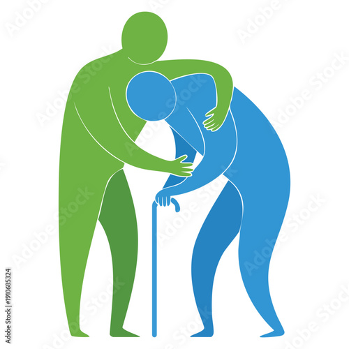 Vector illustration of man helping elder ideal for healthcare caregiving compassion support elderly assistance and social care themed graphic projects