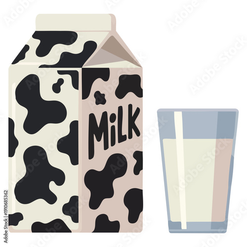 Vector illustration of milk carton and glass on white background perfect for dairy food nutrition breakfast packaging and clean lifestyle design concepts