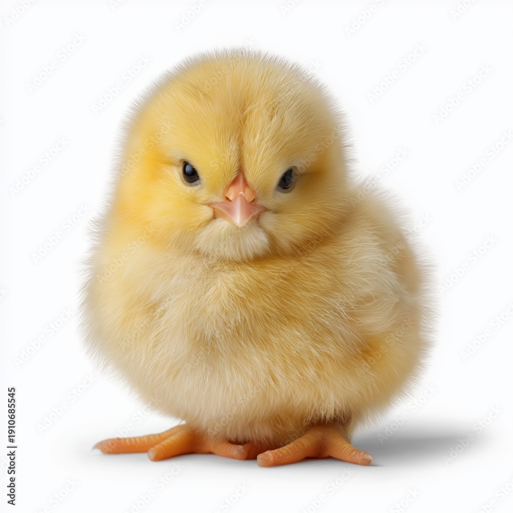 Fototapeta premium A small yellow chick is standing on its hind legs