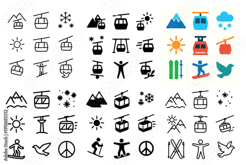 Ski resort icons: winter activities & sports