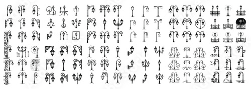 Vintage street lamp illustrations collection
