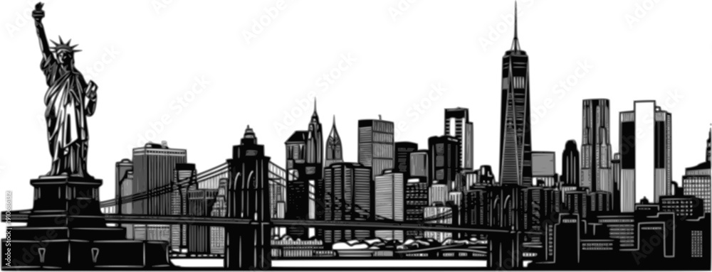 Obraz premium New York City Skyline Vector black and white