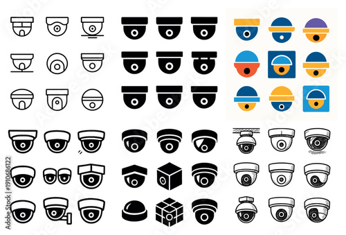 Surveillance camera icon set collection