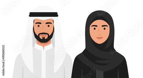 Middle Eastern Man and Woman in Traditional Clothing.
