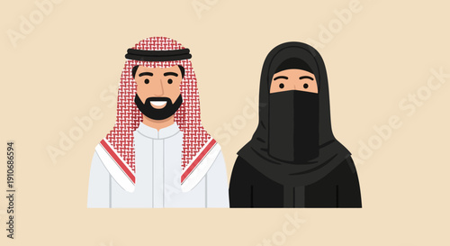 Middle Eastern man and woman in traditional clothing.
