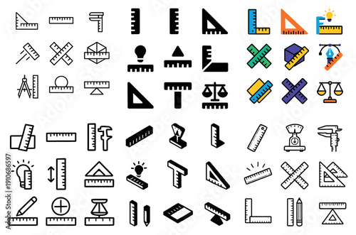 Measurement tools icons and symbols collection