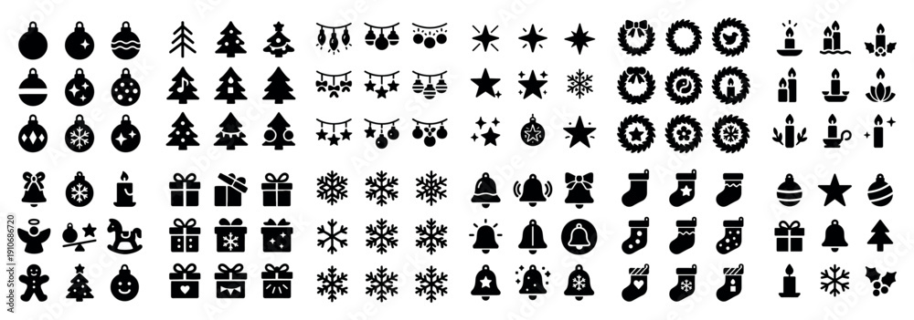 Fototapeta premium Christmas ornament icons black and white set
