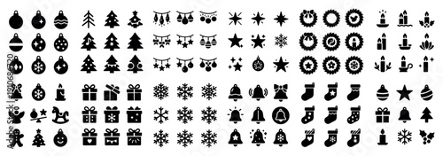 Christmas ornament icons black and white set