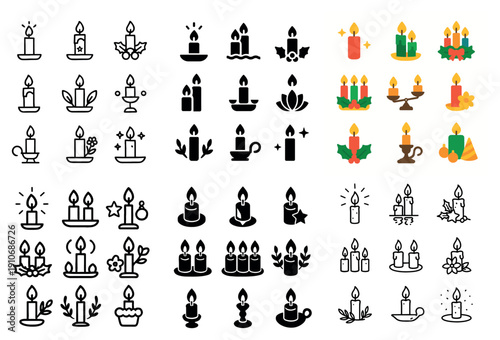 Festive candle icons collection