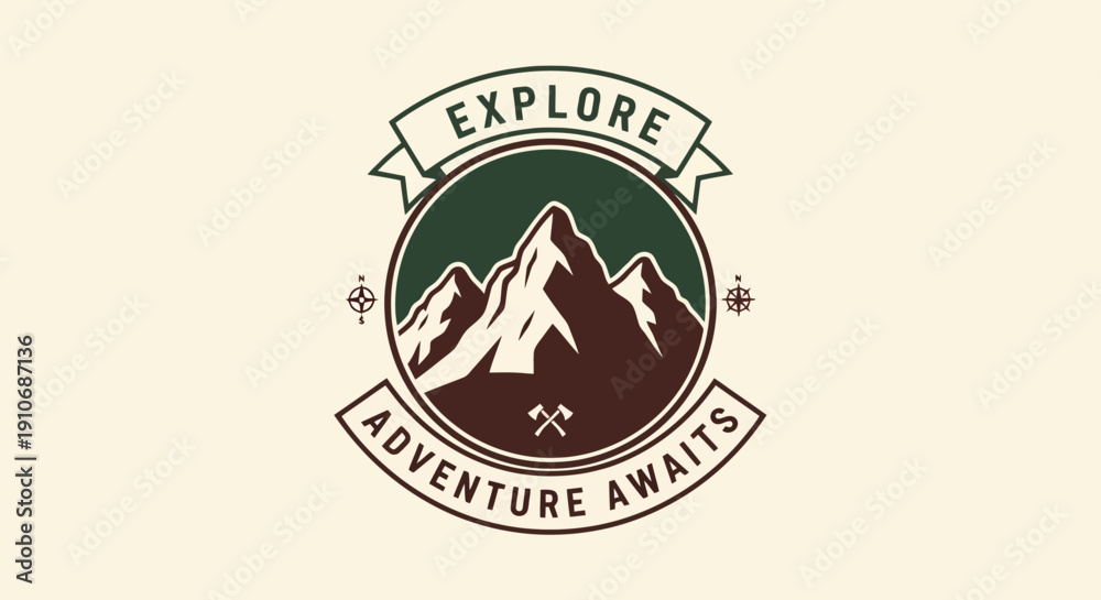 Obraz premium Mountain Adventure Awaits Emblem with Explore Text.