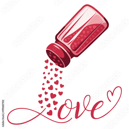 Vector illustration of salt shaker with hearts inside designed as love card ideal for romantic food themed greeting cards and decorative visuals
