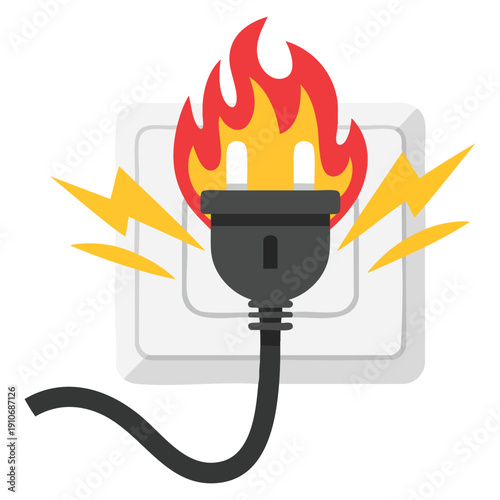 Vector illustration of short circuit fire faulty socket isolated suitable for electrical safety warning hazard prevention home danger awareness themed visuals