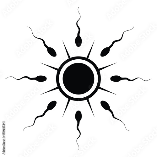 Vector illustration of sperm moving toward egg cell biology reproduction fertilization concept suitable for medical educational science visuals