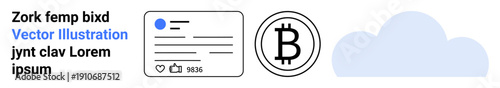 Cryptocurrency, cloud computing, digital identity, online security, blockchain, virtual platforms. a profile card, Bitcoin symbol and cloud. Cryptocurrency and cloud computing concepts